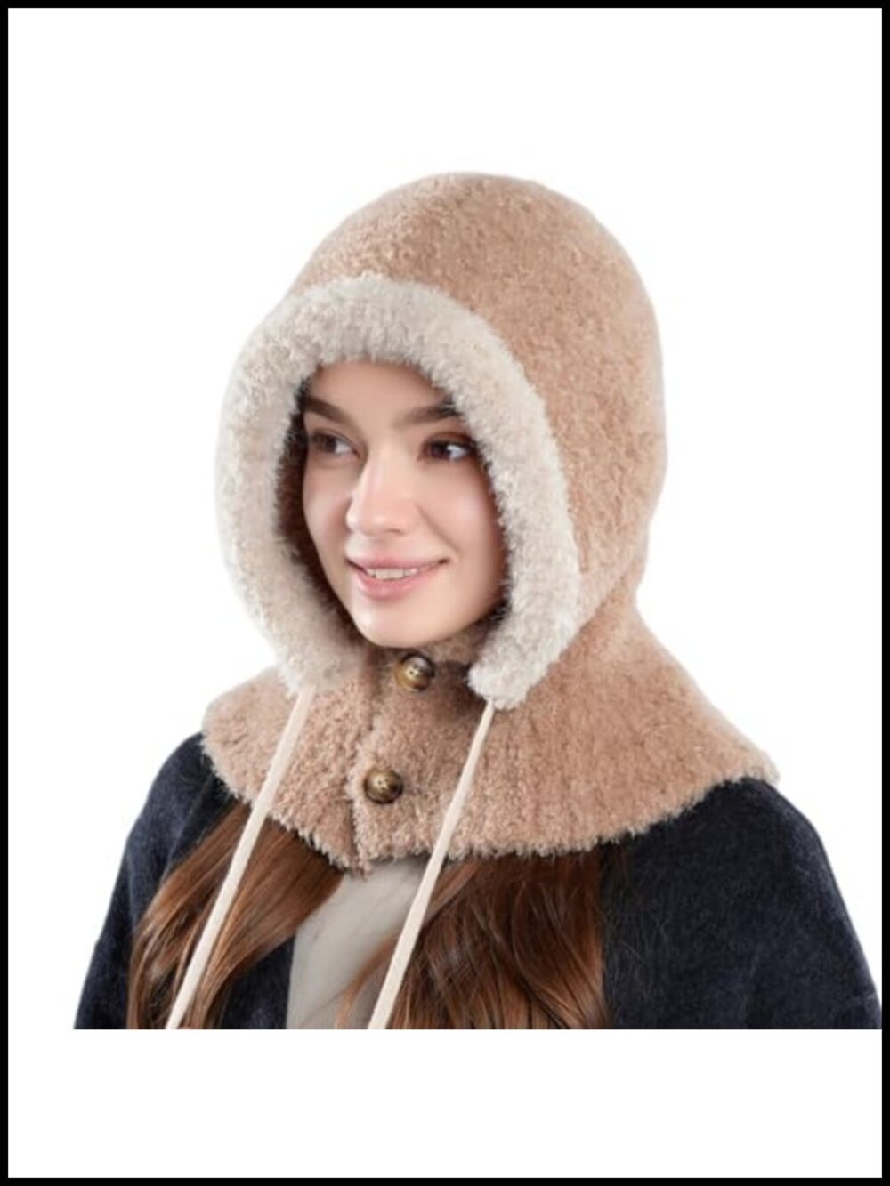 Winter Knitted Balaclava Hooded Beanie Hat Fleece Lined Windproof Scarf